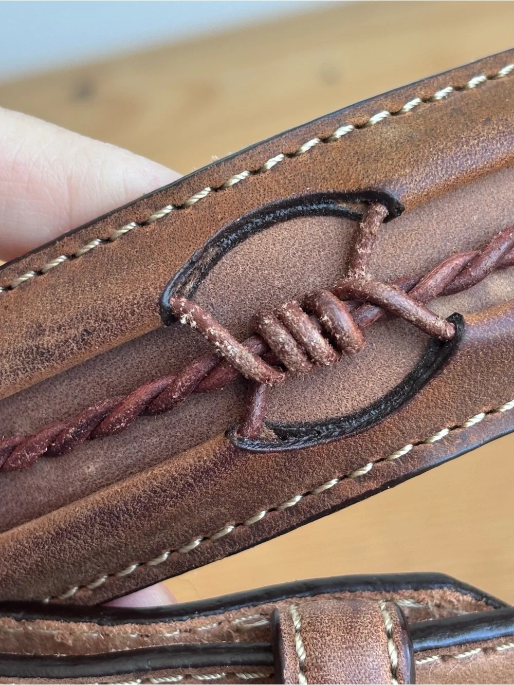 Justin Fenced In belt strap Brown leather with barbed wire Size 38 -NO BUCKLE